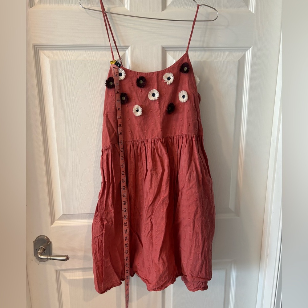 Madewell Dark Coral SSundress with Ruffled Flower Elements. Size L